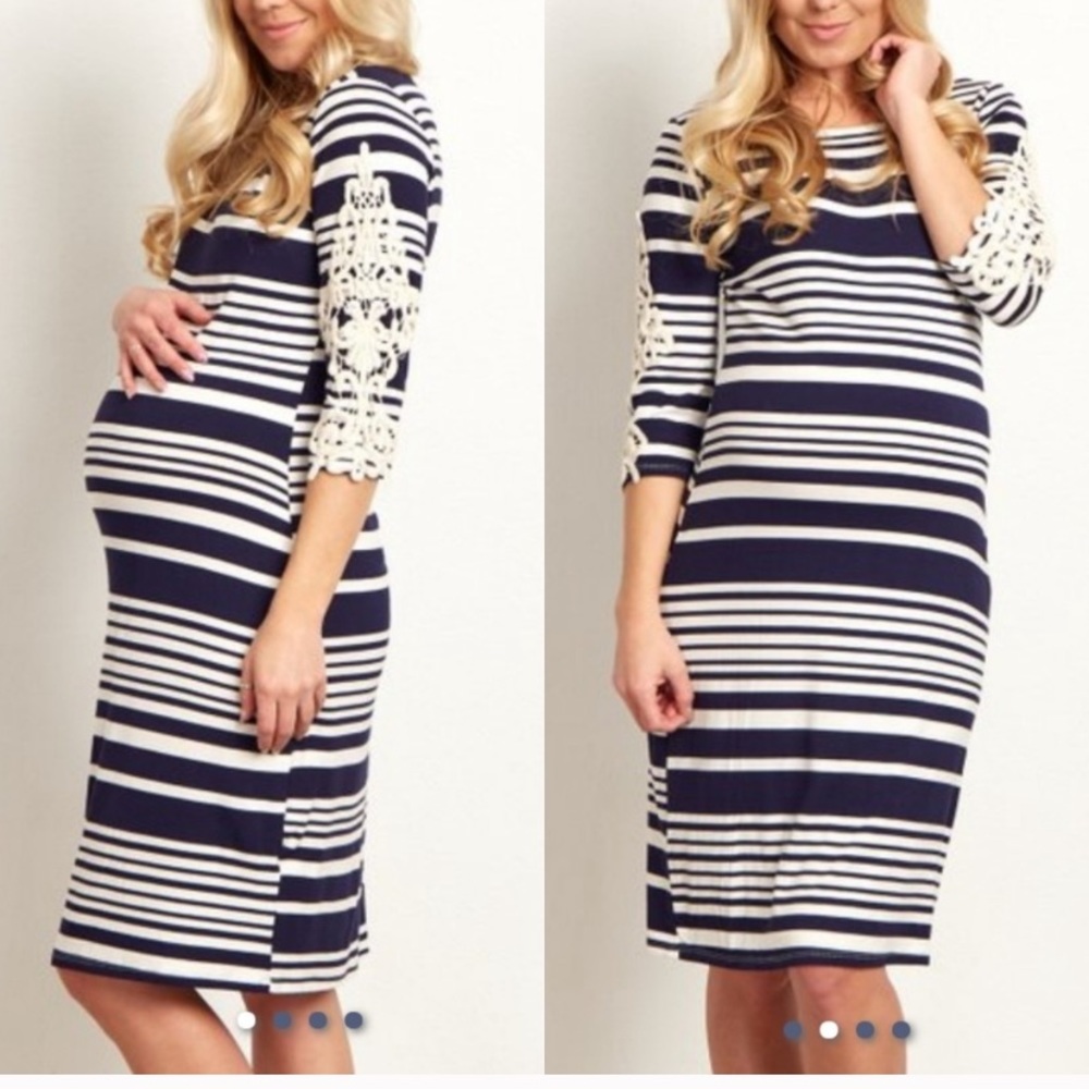 Pink Blush Navy Crochet Dress
